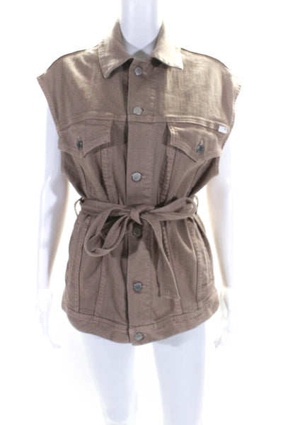 AG Adriano Goldschmied Womens Cotton Buttoned Belted Vest Jacket Brow Size XS