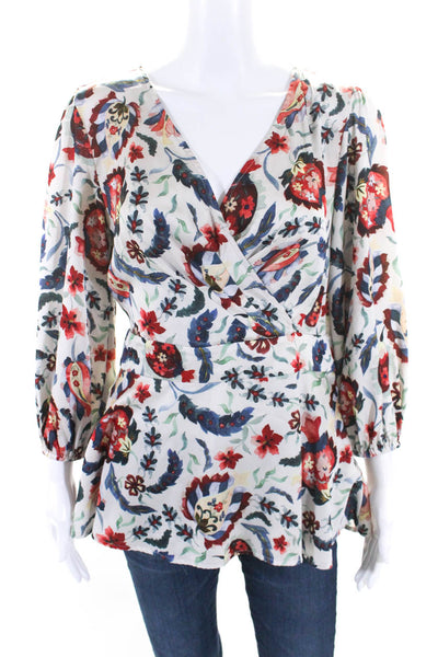 Sachin & Babi Womens Multi Floral Peplum Top White Size 6 12456317