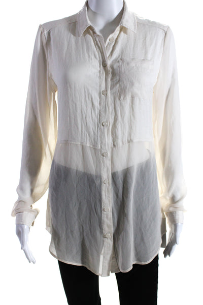 Free People Womens Long Sleeves Button Down Blouse Ivory White Size Small