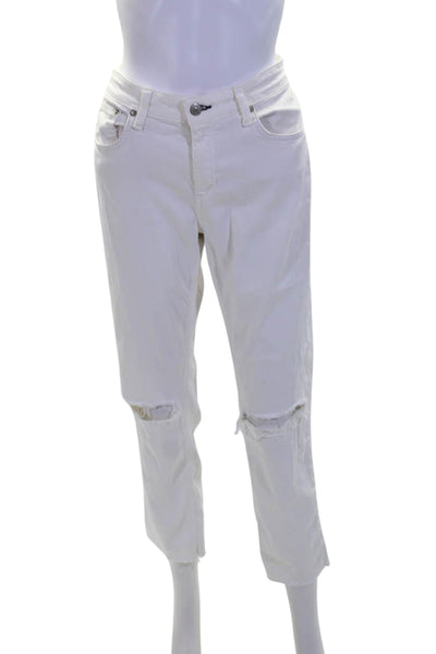 Rag & Bone Womens Low Rise Ankle Slim Distressed Boyfriend Jeans White Size 29