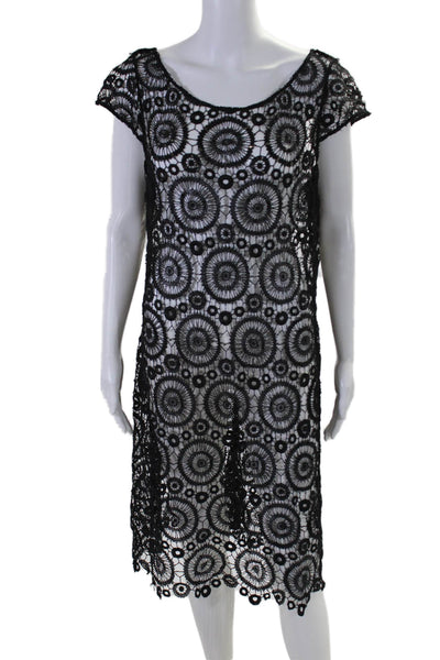 Kay Unger Womens Battenberg Lace Textured Zipped Jeweled Dress Black Size 18