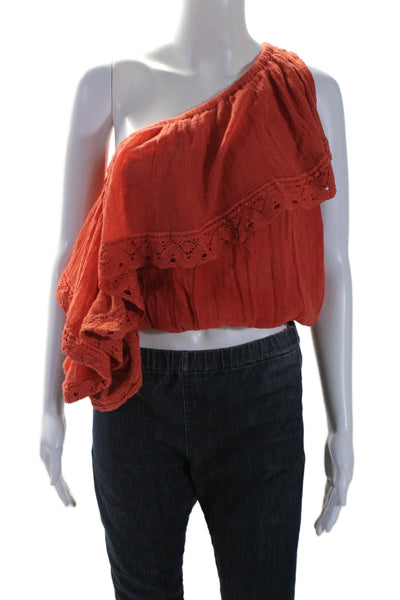 Free People Womens Cotton Dark Orange Layered One Shoulder Blouse Top Size S