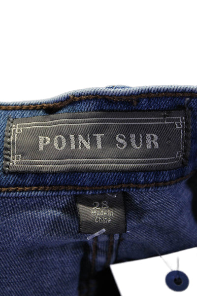 Point Sur Womens Embroidered Floral Five Pocket Mid-Rise Jeans Blue Size 28