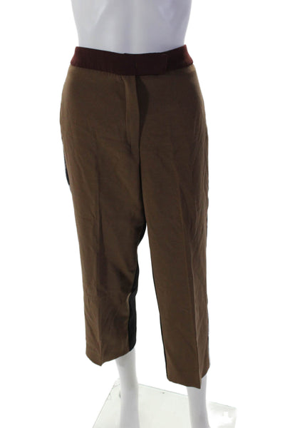 Marella Womens Brown Black Color Block Pleated Straight Leg Pants Size 12