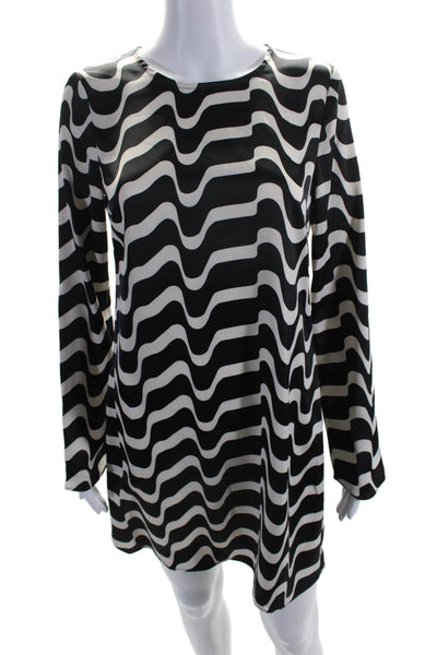 MNG Womens Wavy Chevron Print Unlined Knee Length Shift Dress Black White Size 4