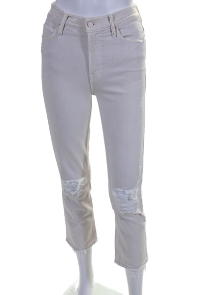 Mother Womens front Zip Tapered leg Distressed Jeans White Size 24