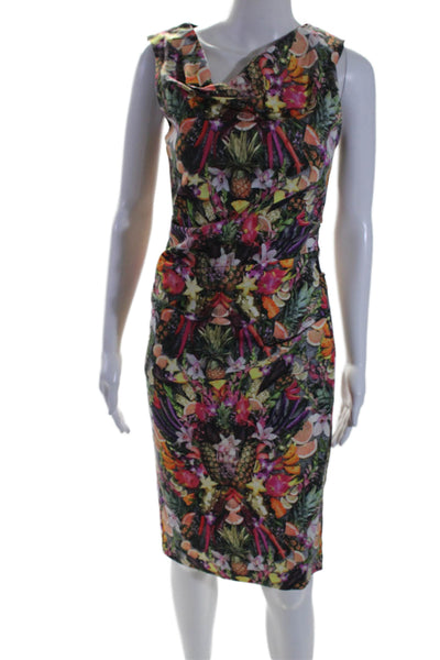 Artelier Nicole Miller Womens Multicolor Floral Drape Detail Shift Dress Size 4