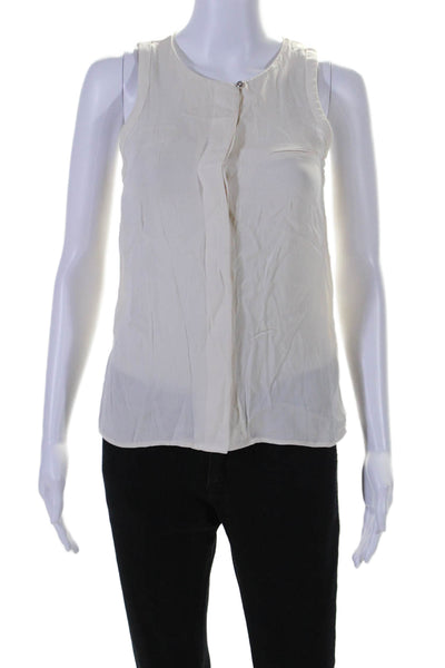 Halston Heritage Womens Silk Round Neck Sleeveless Buttoned Blouse Cream Size 4