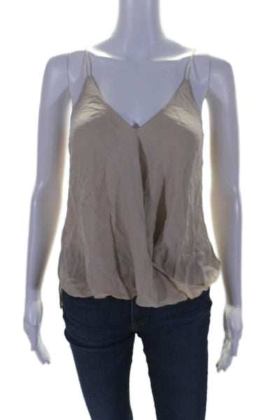 Theory Womens Silk V-Neck Sleeveless Bubble Hem High Low Blouse Beige Size P