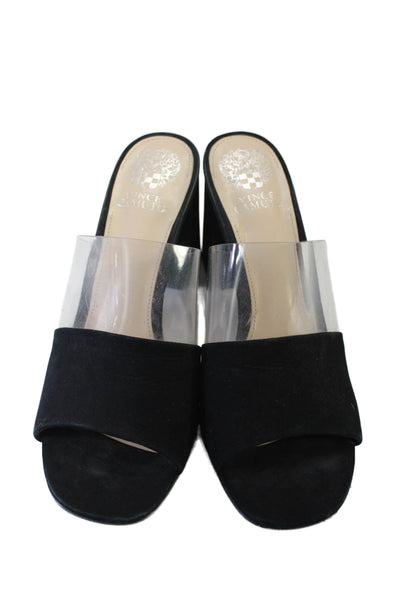 Vince Camuto Womens Suede Patchwork Open Toe Block Heels Mules Black Size 8