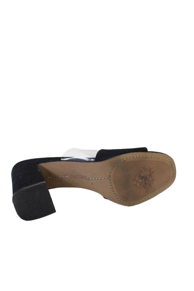 Vince Camuto Womens Suede Patchwork Open Toe Block Heels Mules Black Size 8