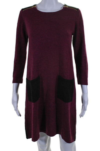 Calvin Klein Women's Long Sleeves Pockets Mini Sweater Dress Burgundy Size M