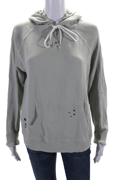 Leallo Womens Cotton Drawstring Pullover Distressed Hoodie Pistachio Green Size