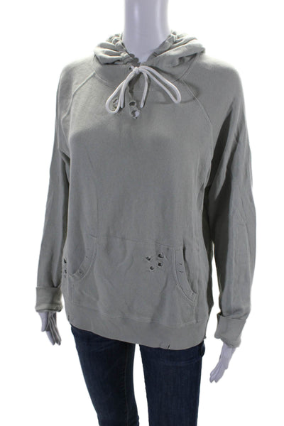 Leallo Womens Cotton Drawstring Pullover Distressed Hoodie Pistachio Green Size