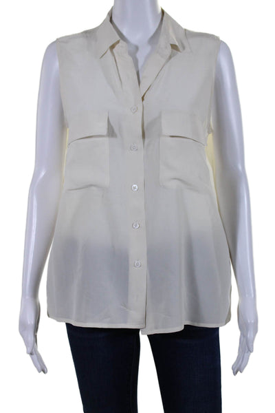 Equipment Femme Women's Sleeveless Button Down Silk Shirt Cream Size S
