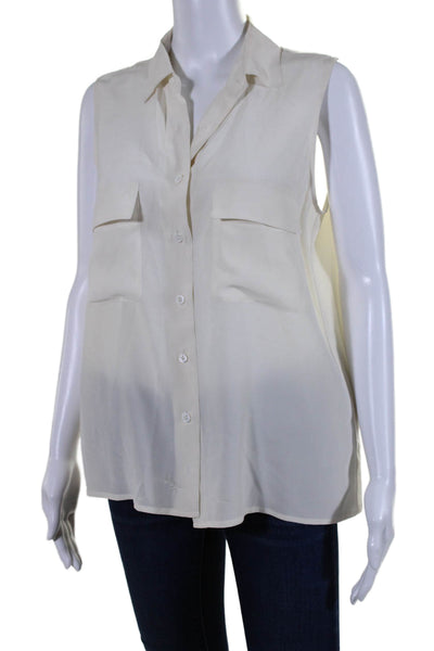 Equipment Femme Women's Sleeveless Button Down Silk Shirt Cream Size S