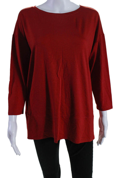 Eileen Fisher Women's Round Neck Long Sleeves Basic T-Shirt Red Size XS