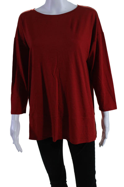 Eileen Fisher Women's Round Neck Long Sleeves Basic T-Shirt Red Size XS