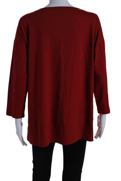 Eileen Fisher Women's Round Neck Long Sleeves Basic T-Shirt Red Size XS