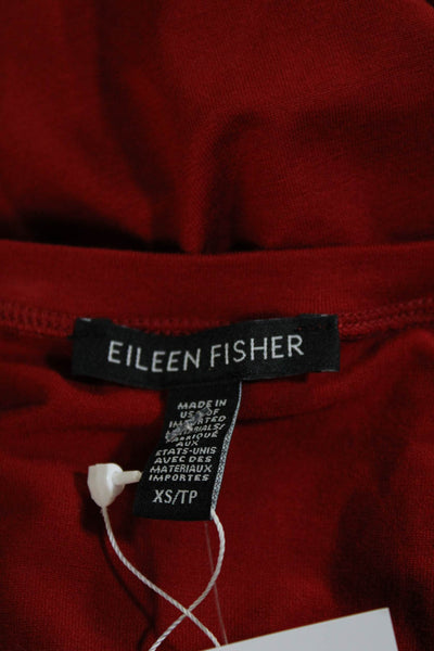 Eileen Fisher Women's Round Neck Long Sleeves Basic T-Shirt Red Size XS