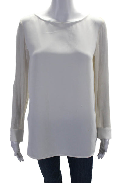 Theory Womens Silk Textured Cuff Sleeve Lined Fancy Blouse White Size S
