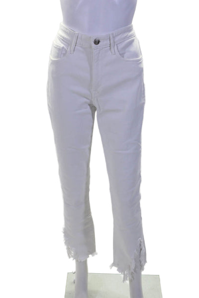 3x1 NYC Womens Cotton Denim Distressed Straight Leg Jeans Crane White Size 28