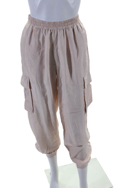 Nicole Miller Womens Straight Leg Cuff Ankle Elastic Waistband Pants Pink Size S