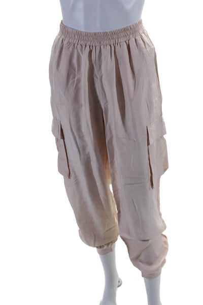 Nicole Miller Womens Straight Leg Cuff Ankle Elastic Waistband Pants Pink Size S