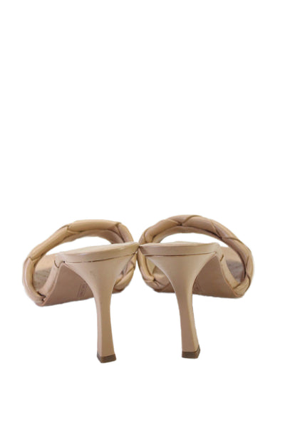 Vince Camuto Womens Braided Leather Squared Open Toe Mule Heels Beige Size 9