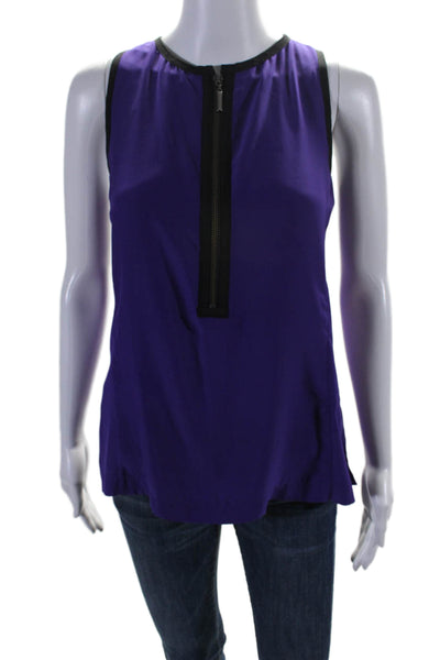 Nanette Lepore Women's Round Neck Sleeveless Half Zip Blouse Purple Size 2