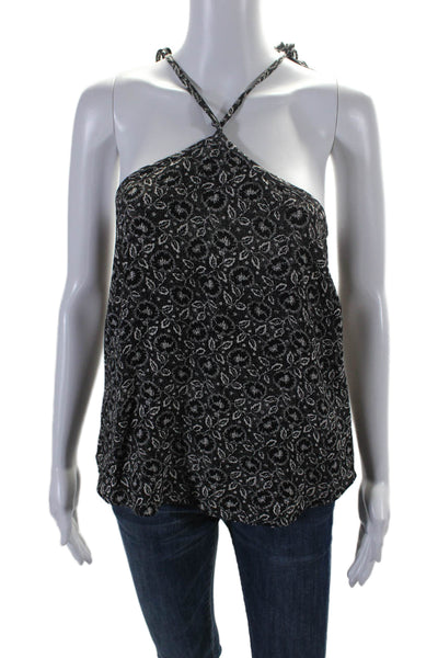 Rebecca Taylor Women's Halter Neck Sleeveless Floral Silk Tank Top Black Size 0