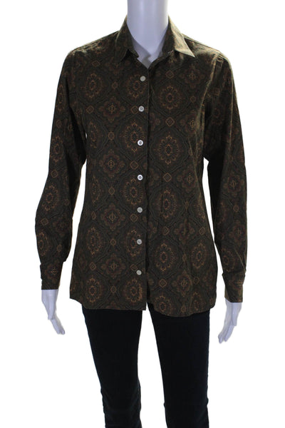 Barbour Womens Paisley Print Long Sleeves Button Down Shirt Brown Cotton Size 6
