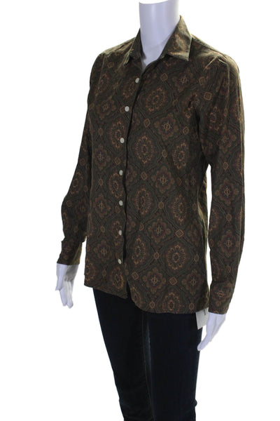 Barbour Womens Paisley Print Long Sleeves Button Down Shirt Brown Cotton Size 6