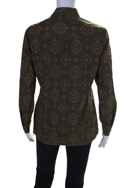 Barbour Womens Paisley Print Long Sleeves Button Down Shirt Brown Cotton Size 6