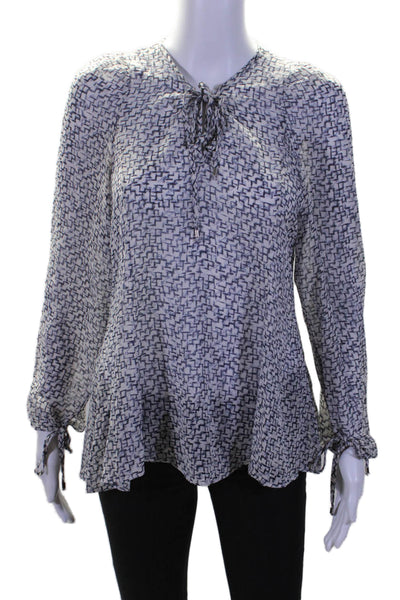 Hunter Bell Womens Silk Long Sleeve Fancy Pattern Blouse White Size XS