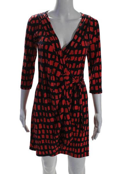 Papillon Blanc Womens V-Neck Short Sleeves Wrap Tie Waist Mini Dress Red Size XS