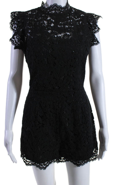 BB Dakota Womens Cotton Floral Lace Black Open Back Cap Sleeve Romper Size 6