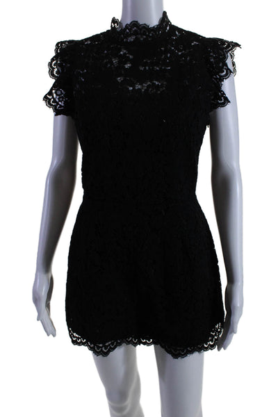 BB Dakota Womens Cotton Floral Lace Black Open Back Cap Sleeve Romper Size 6