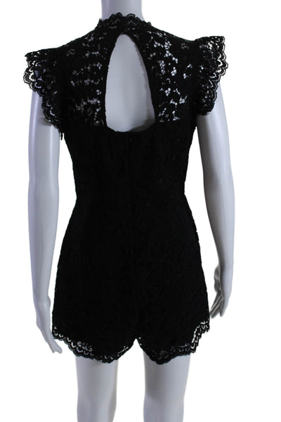 BB Dakota Womens Cotton Floral Lace Black Open Back Cap Sleeve Romper Size 6
