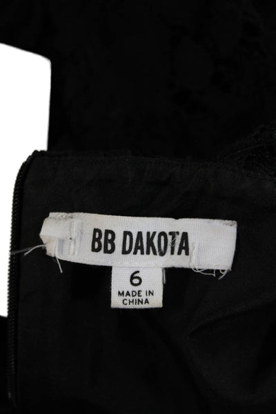 BB Dakota Womens Cotton Floral Lace Black Open Back Cap Sleeve Romper Size 6