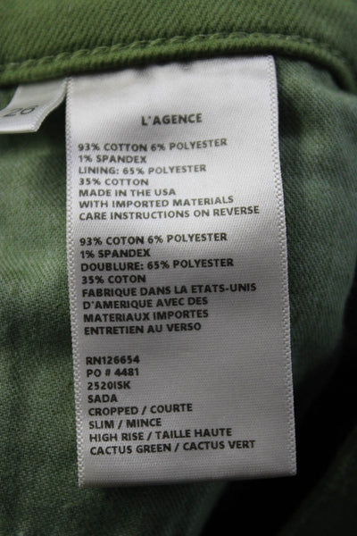 L'Agence Womens Cotton Denim High Rise Cropped Sada Jeans Cactus Green Size 26