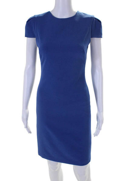 Alice + Olivia Womens Short Sleeves Back Slit Mid Calf Sheath Dress Blue Size 0