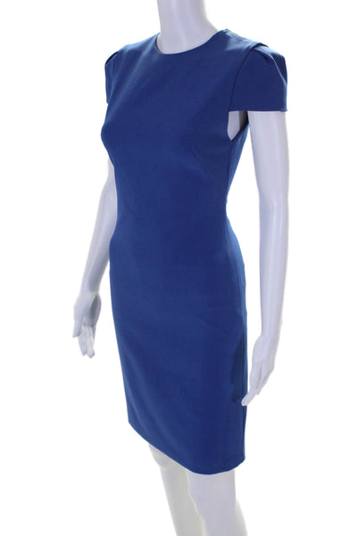 Alice + Olivia Womens Short Sleeves Back Slit Mid Calf Sheath Dress Blue Size 0