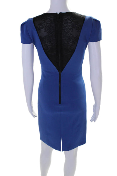 Alice + Olivia Womens Short Sleeves Back Slit Mid Calf Sheath Dress Blue Size 0