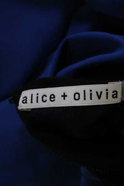 Alice + Olivia Womens Short Sleeves Back Slit Mid Calf Sheath Dress Blue Size 0