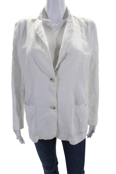 J. Mclaughlin Womens Linen Unlined Button Down Light Jacket White Size M