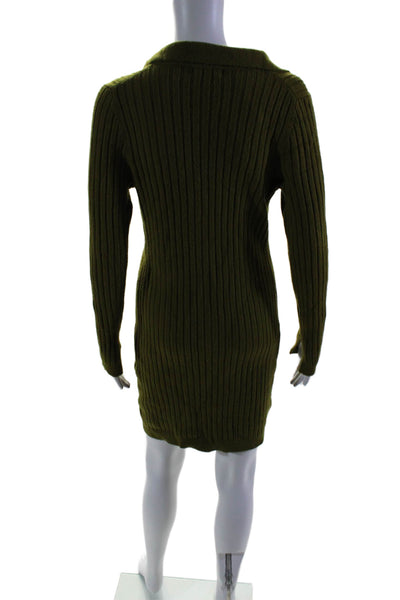 525 Womens Green Ribbed Collar Button Front Long Sleeve Sweater Dress Size S