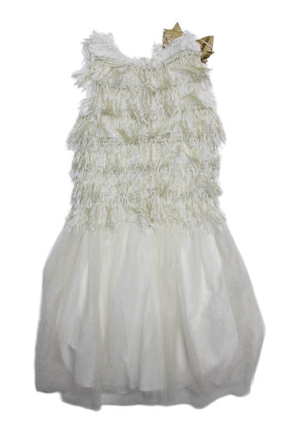 Billieblush Childrens Girls Jeweled Bow A Line Dress White Gold Size 12