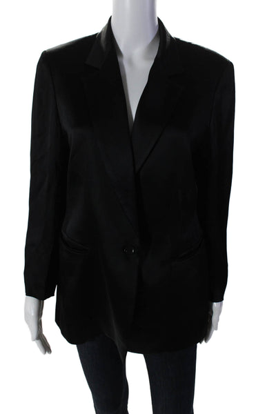 Emanuel Liberte Womens Satin Single Breasted Blazer Jacket Black Size 12
