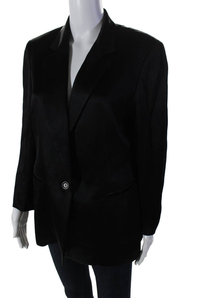 Emanuel Liberte Womens Satin Single Breasted Blazer Jacket Black Size 12